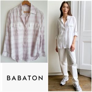 BABATON XXS Utility Button-Up Shirt White Clover Plaid Size XXS NWT ARITZIA